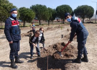 JANDARMA BAHÇESİNE EL BİRLİĞİ İLE FİDAN DİKİLDİ