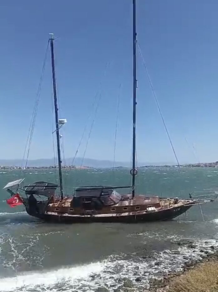 Ayvalık’ta Rüzgar etkili oldu: ağaçlar ve elektrik hatları zarar gördü ,yelkenli bir tekne kıyıya vurdu